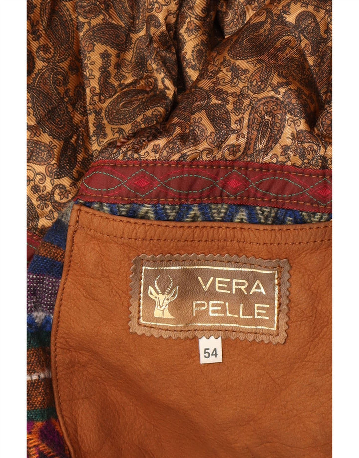 VINTAGE Chaqueta de cuero con capucha para hombre EU 54 2XL Cuero marrón