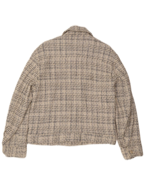Zara Mens Bomber Jacket UK 38 Medium Off White Check Algodón