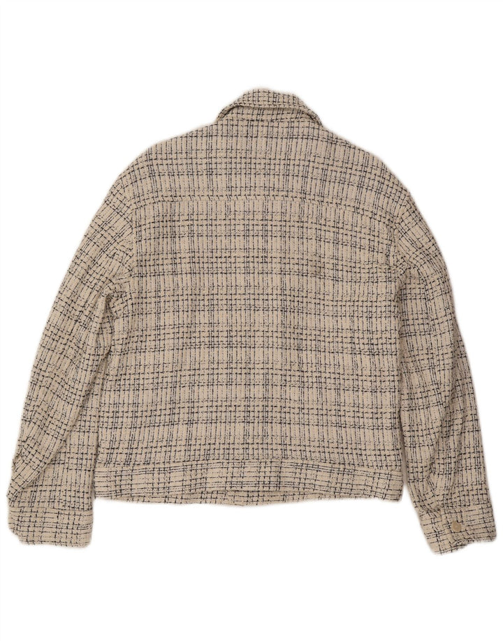 Zara Mens Bomber Jacket UK 38 Medium Off White Check Algodón