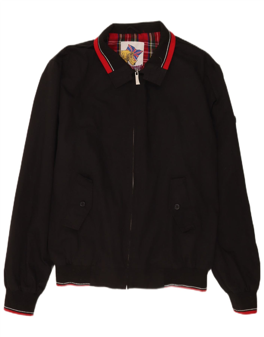 Vintage hombres bomber chaqueta Reino Unido 44 2XL negro poliéster retro
