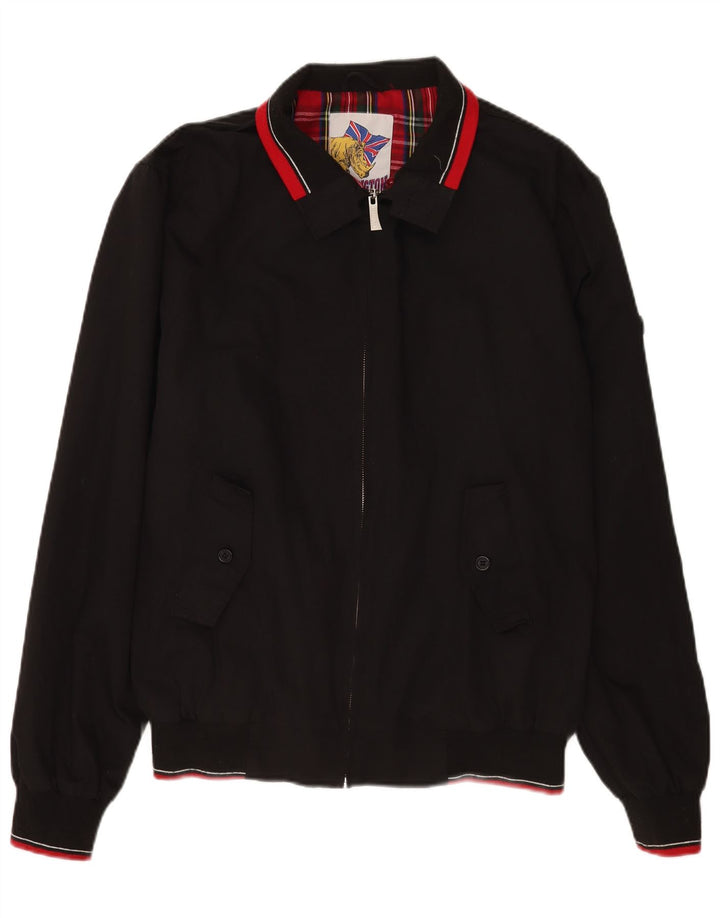 Vintage hombres bomber chaqueta Reino Unido 44 2XL negro poliéster retro
