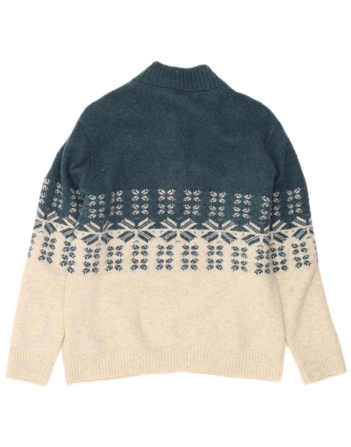 CREW CLOTHING Suéter tipo jersey con cuello y botones para hombre, tamaño grande, color azul Fair Isle