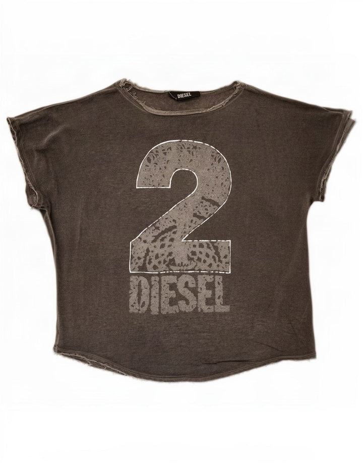 Diesel Camiseta con gráfico extragrande para mujer UK 10 Small Grey Rayon