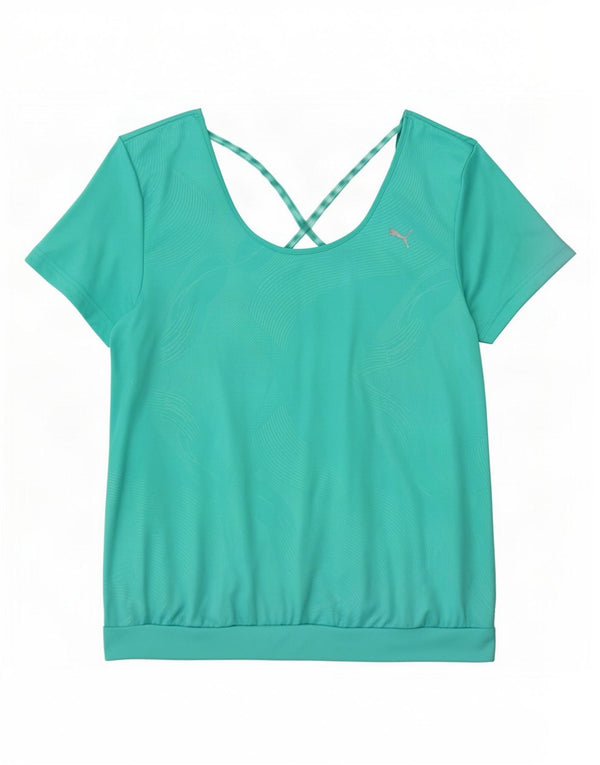 Puma Mujer Camiseta Top UK 40 Grande Turquesa Geométrico Poliéster