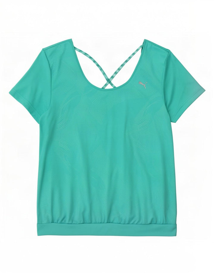 Puma Mujer Camiseta Top UK 40 Grande Turquesa Geométrico Poliéster