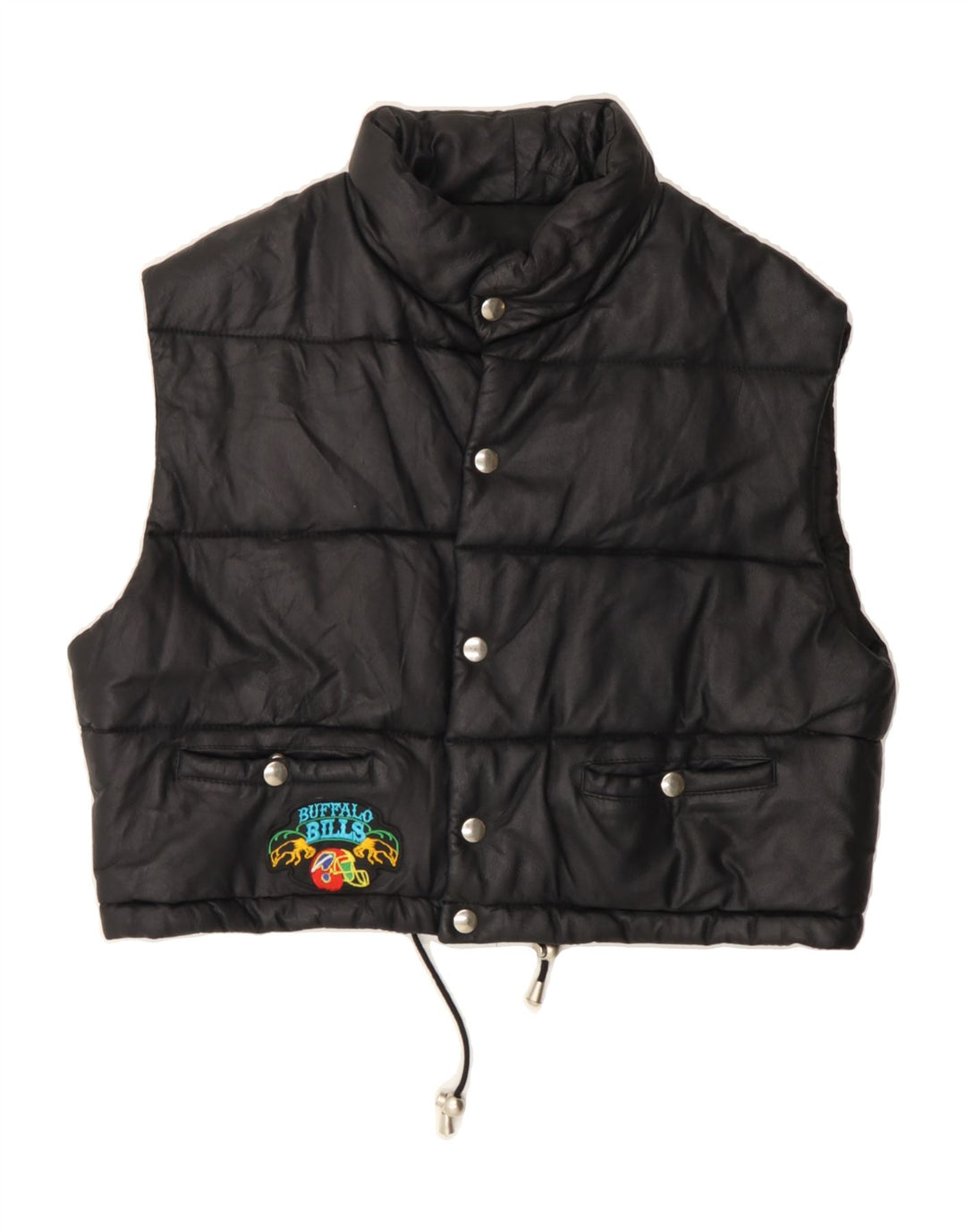 VINTAGE Womens Crop Padded Gilet IT 44 Medium Black Acetate Vintage Vintage and Second-Hand Vintage from Messina Hembry 