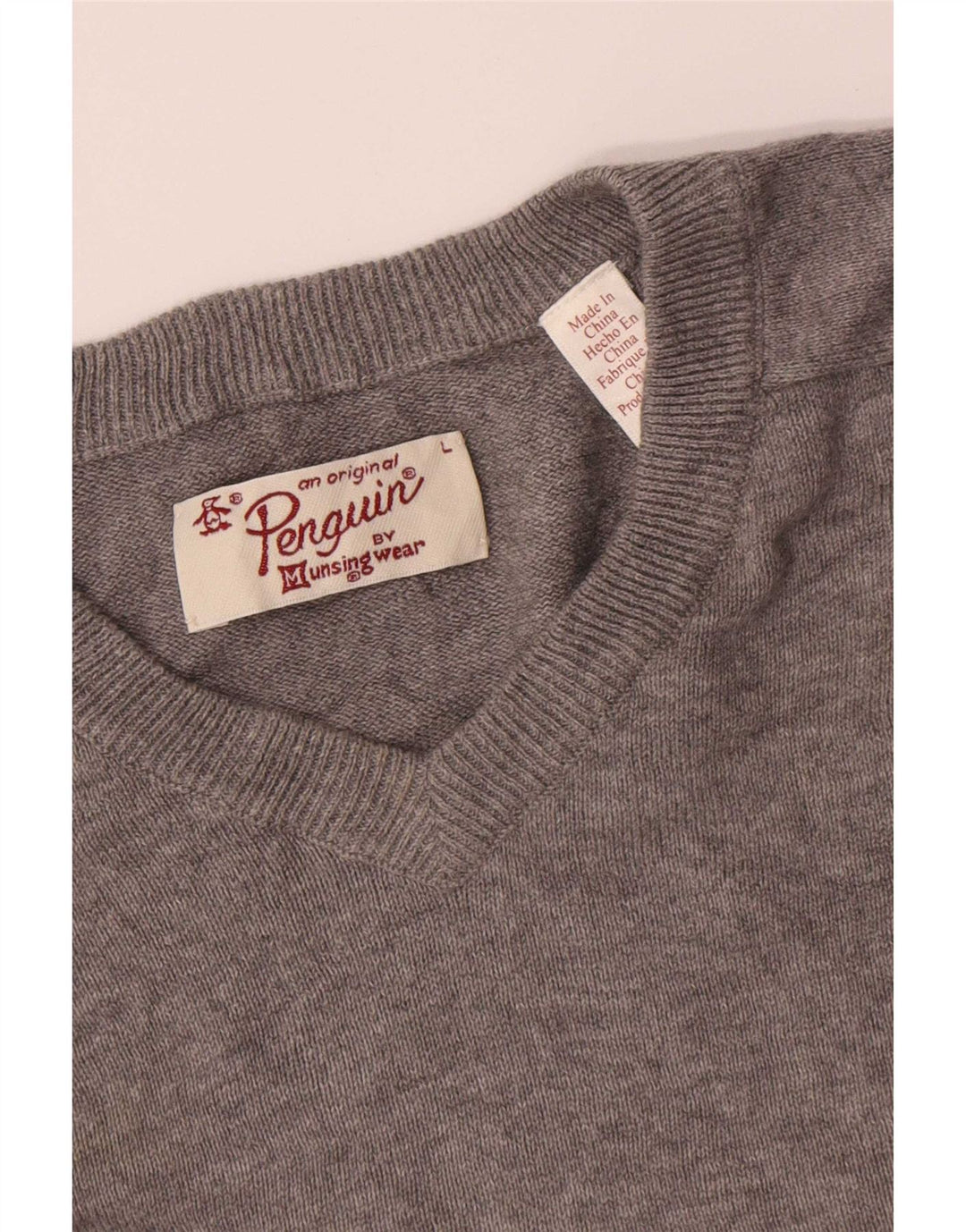 Penguin - Jersey con cuello en V para hombre, talla grande, color gris