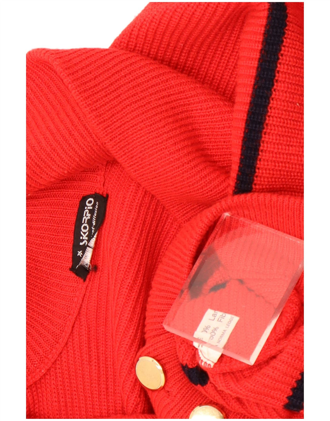 Vintage mujer Cardigan suéter Reino Unido 16 gran lana virgen de rayas rojas