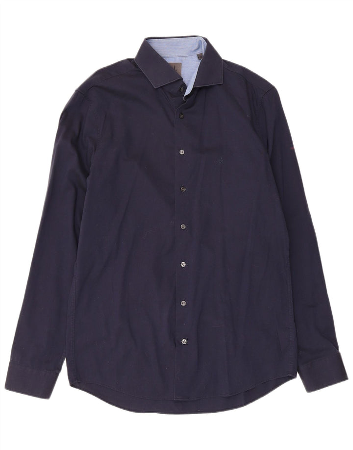 Calvin Klein Camisa ajustada para hombre Talla 39 15 1/2 Algodón azul marino mediano