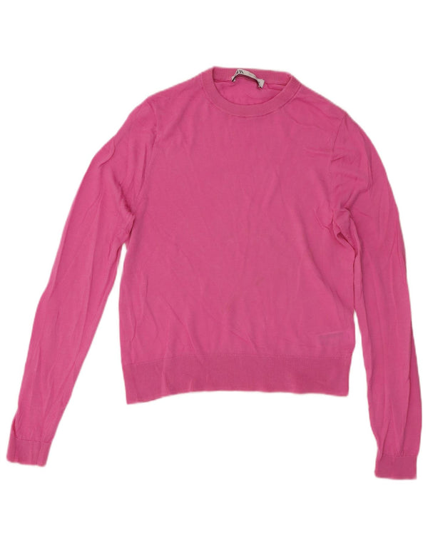 Zara Mujer Jersey De Cuello Redondo Jersey UK 12 Medium Pink Lyocell