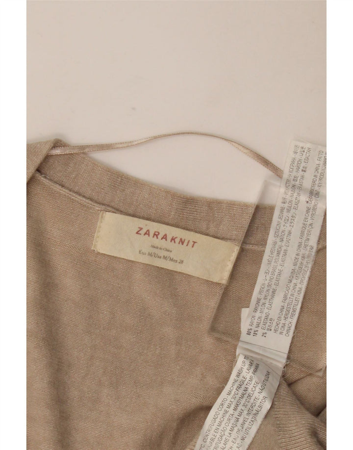 Zara Mujer Cárdigan Suéter UK 12 Medio Rayón Beige