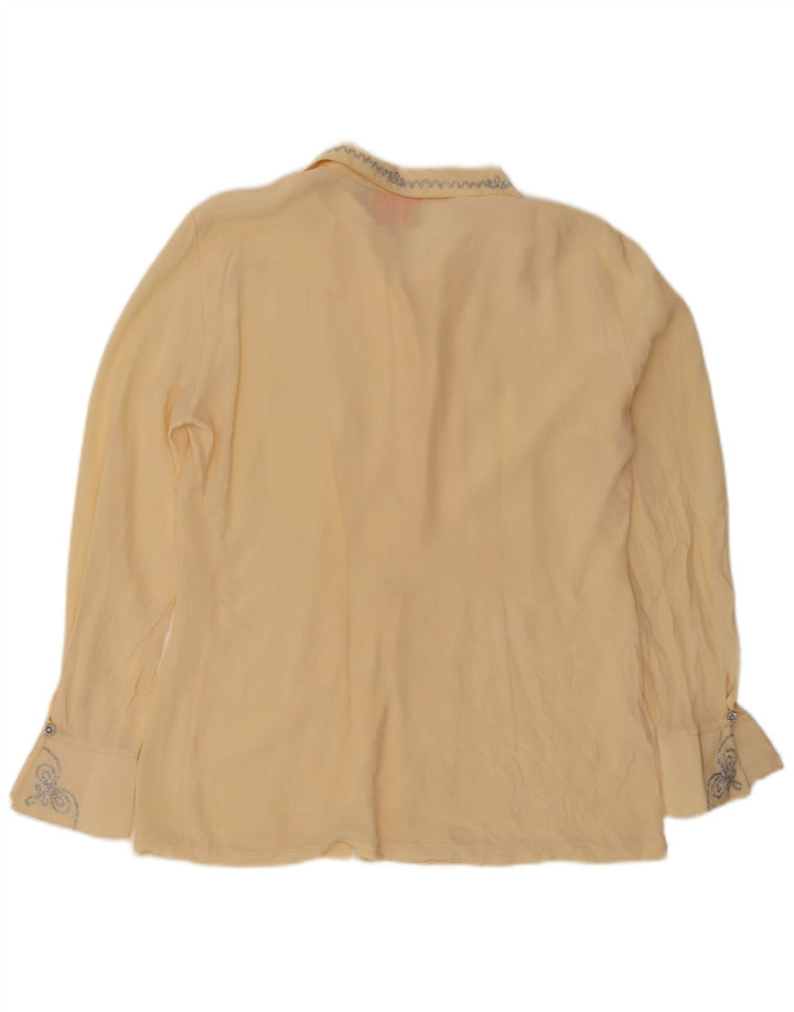 Vintage mujer camisa blusa Reino Unido 16 seda amarilla grande