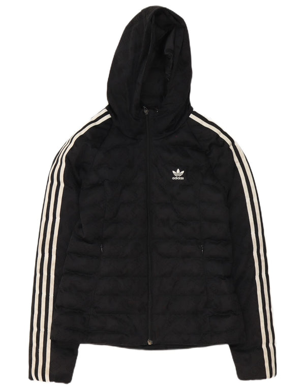 Adidas Chaqueta acolchada con capucha gráfica para mujer UK 8 Small Poliéster negro