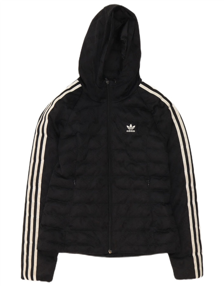 Adidas Chaqueta acolchada con capucha gráfica para mujer UK 8 Small Poliéster negro
