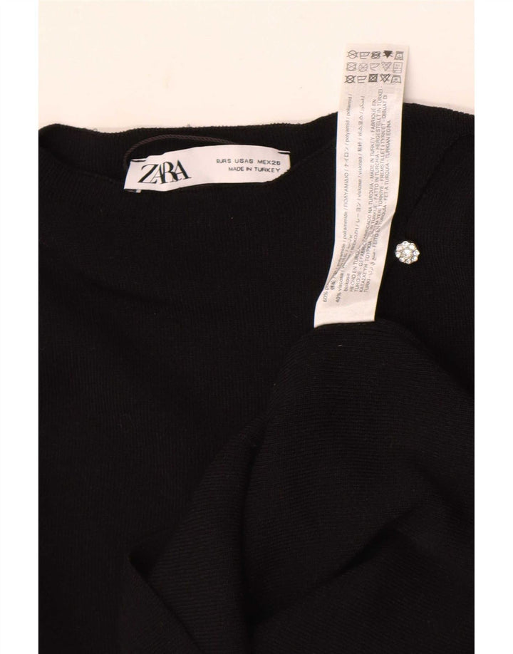 Zara Mujer Crop Top Manga Larga UK 8 Small Poliamida Negro