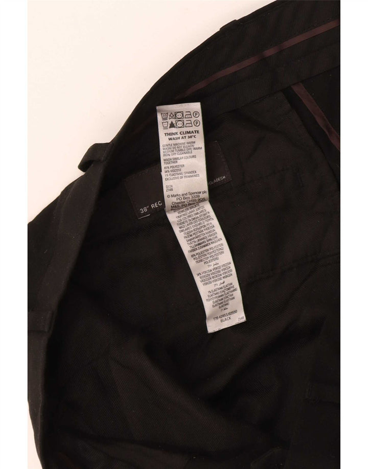 Marks & Spencer Pantalón de traje ajustado para hombre W38 L28 Poliéster negro
