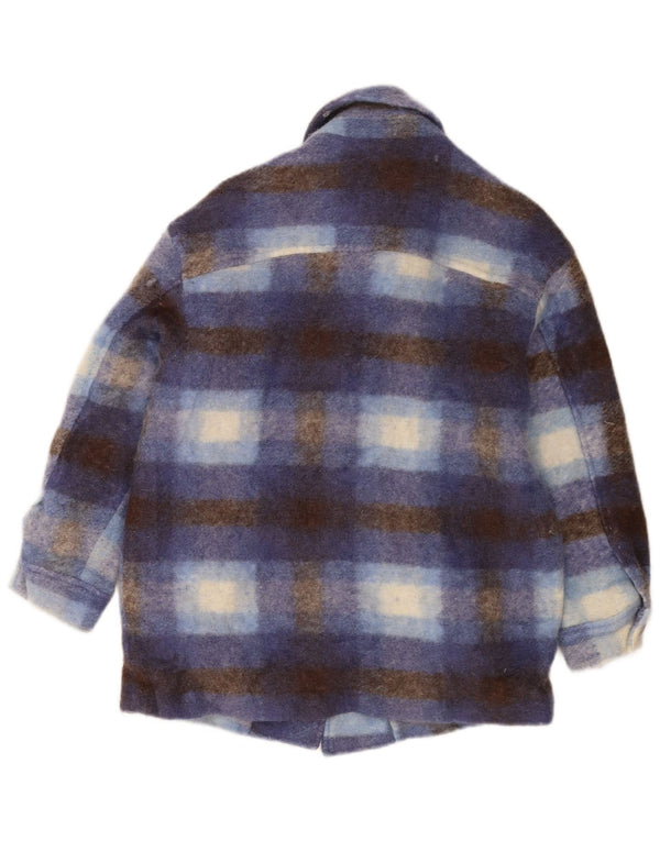 Zara Mujer Chaqueta Tipo Shacket Extragrande UK 6 XS Lana A Cuadros Azul