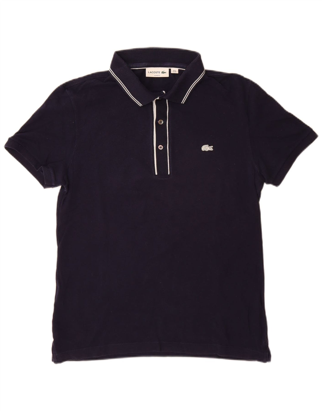 LACOSTE Polo ajustado para hombre talla 4 mediano algodón azul marino
