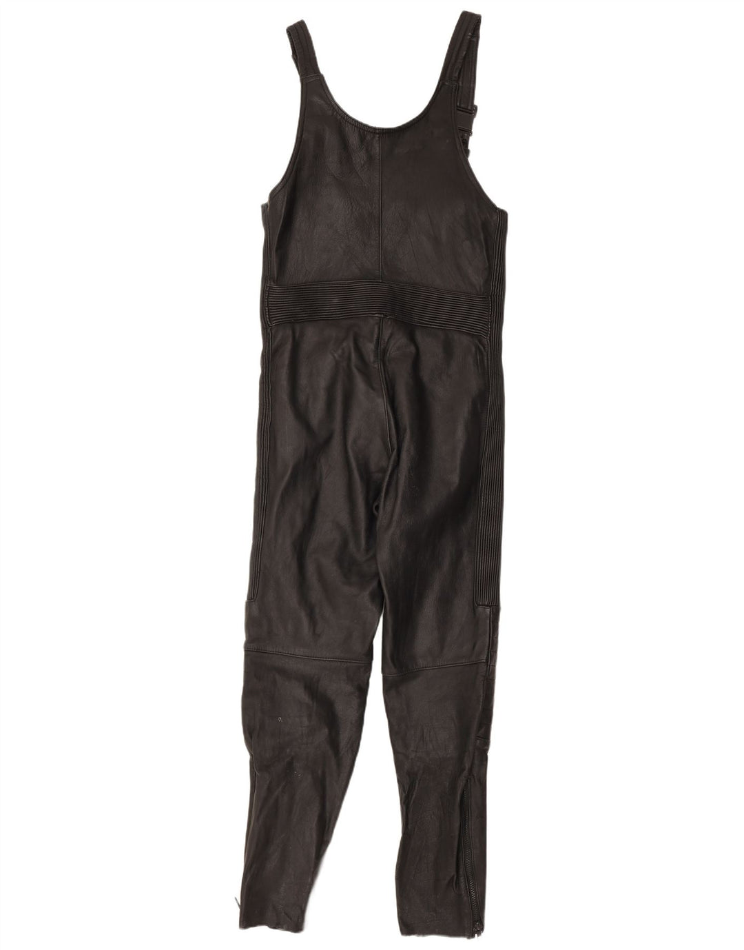 VINTAGE Mono de cuero sin mangas para mujer Reino Unido 12 Cuero negro medio