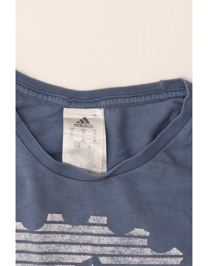 Adidas Hombre Camiseta Gráfica Top Algodón Azul Medio