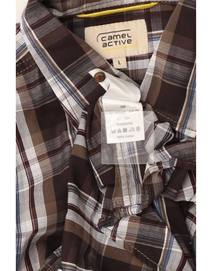 Camisa Camel Active Hombre Grande Marrón Cuadros Algodón