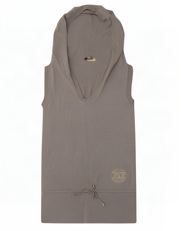 Armani Jeans Mujer Longline Chaleco con Capucha Camiseta Sin Mangas UK 10 Small Gris Algodón