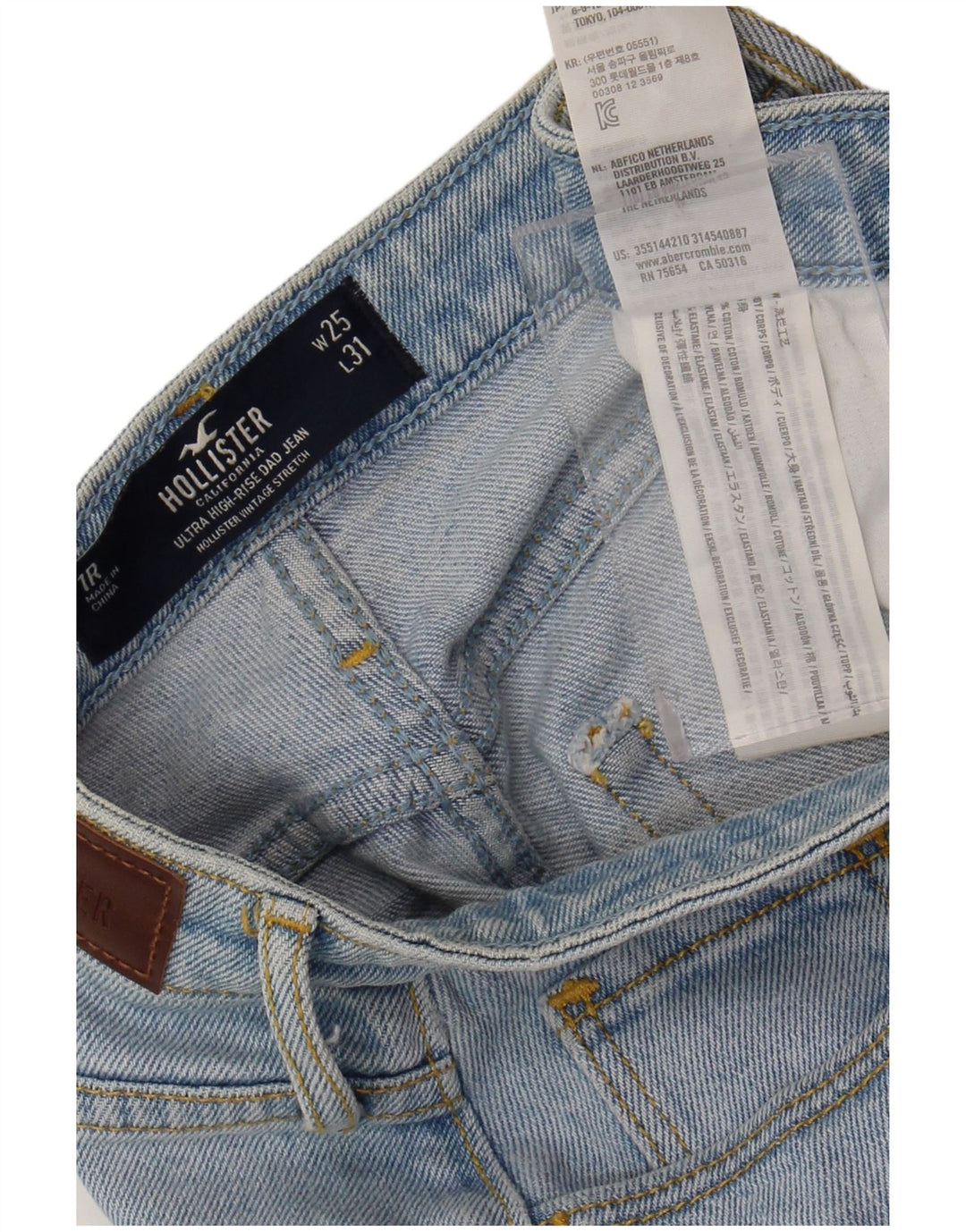 HOLLISTER Vaqueros rectos de talle alto para mujer W25 L31 Algodón azul