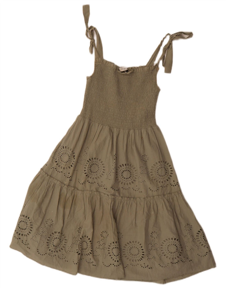 Zara Mujer Vestido De Verano UK 8 Pequeño Poliéster Caqui