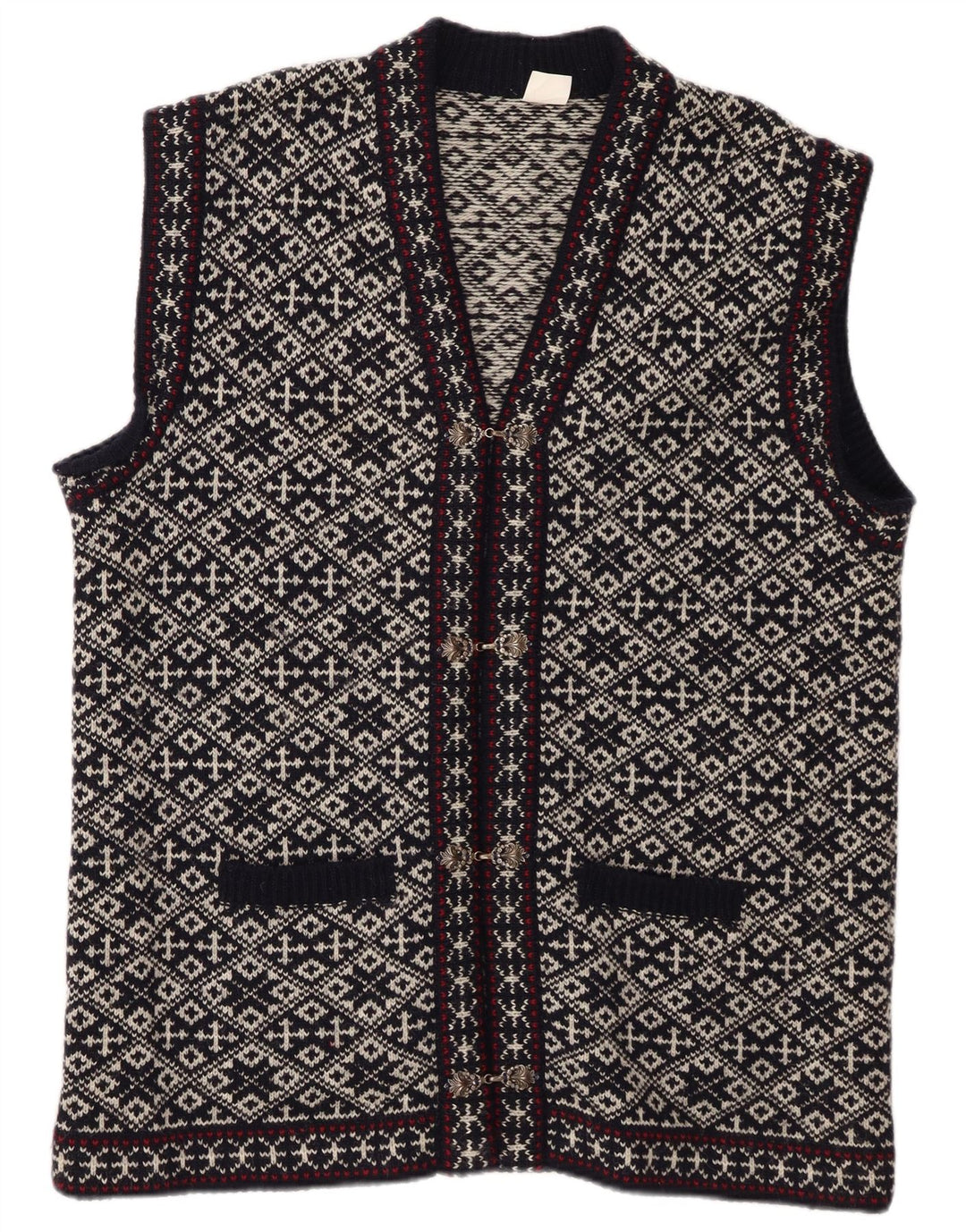 Vintage hombres chaleco grande azul marino lana geométrica