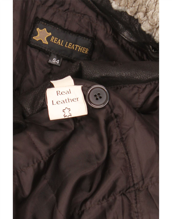 Abrigo de cuero vintage para hombre IT 54 2XL cuero negro