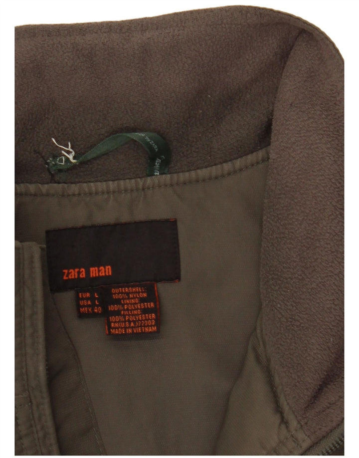 Zara Mens Bomber Jacket UK 40 Large Caqui Nylon