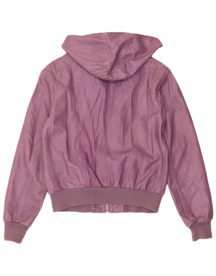 BATA Y MÁS Chaqueta corta con capucha para mujer UK 12 Cuero morado mediano