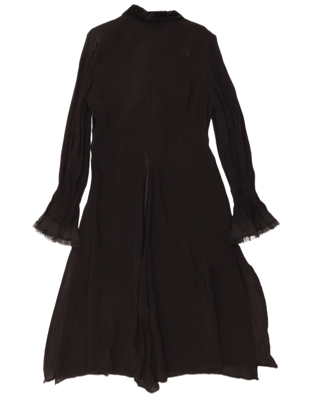 Vintage mujer manga larga volante frente maxi vestido IT 44 medio negro
