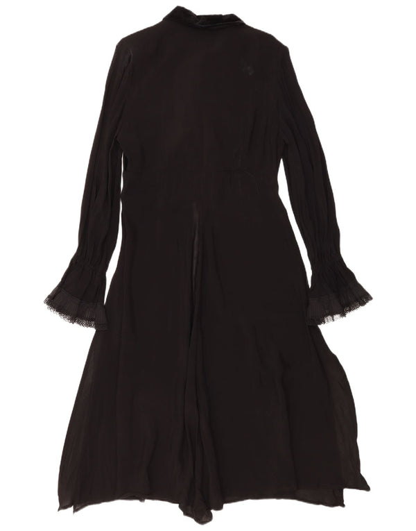 Vintage Womens Long Sleeve Ruffle Front Maxi Dress IT 44 Medium Black