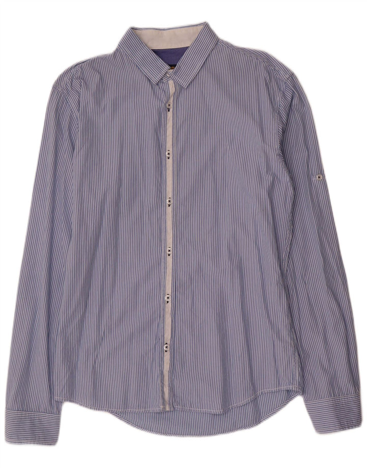 Zara Hombre Camisa Grande Algodón Rayas Azul