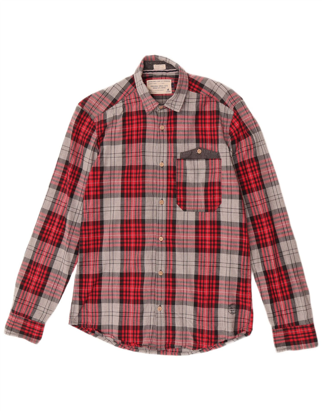 Jack & Jones Hombre Camisa De Franela De Algodón A Cuadros Rojos Pequeños