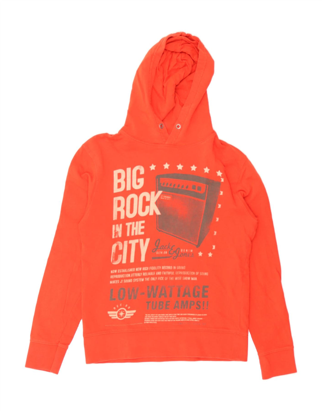 JACK & JONES Mens Graphic Hoodie Jumper Medium Red Cotton Vintage Jack & Jones and Second-Hand Jack & Jones from Messina Hembry 