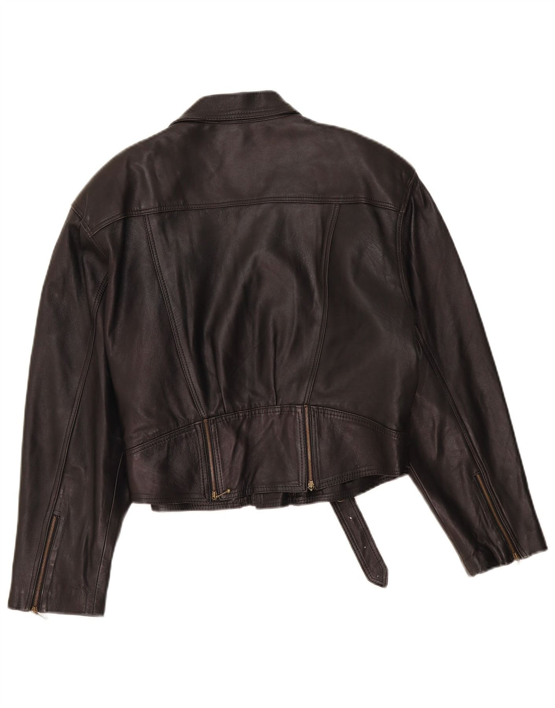 VINTAGE Chaqueta biker de cuero para mujer Reino Unido 14 Cuero negro mediano