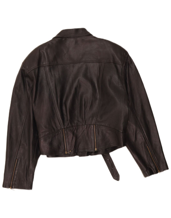 VINTAGE Chaqueta biker de cuero para mujer Reino Unido 14 Cuero negro mediano
