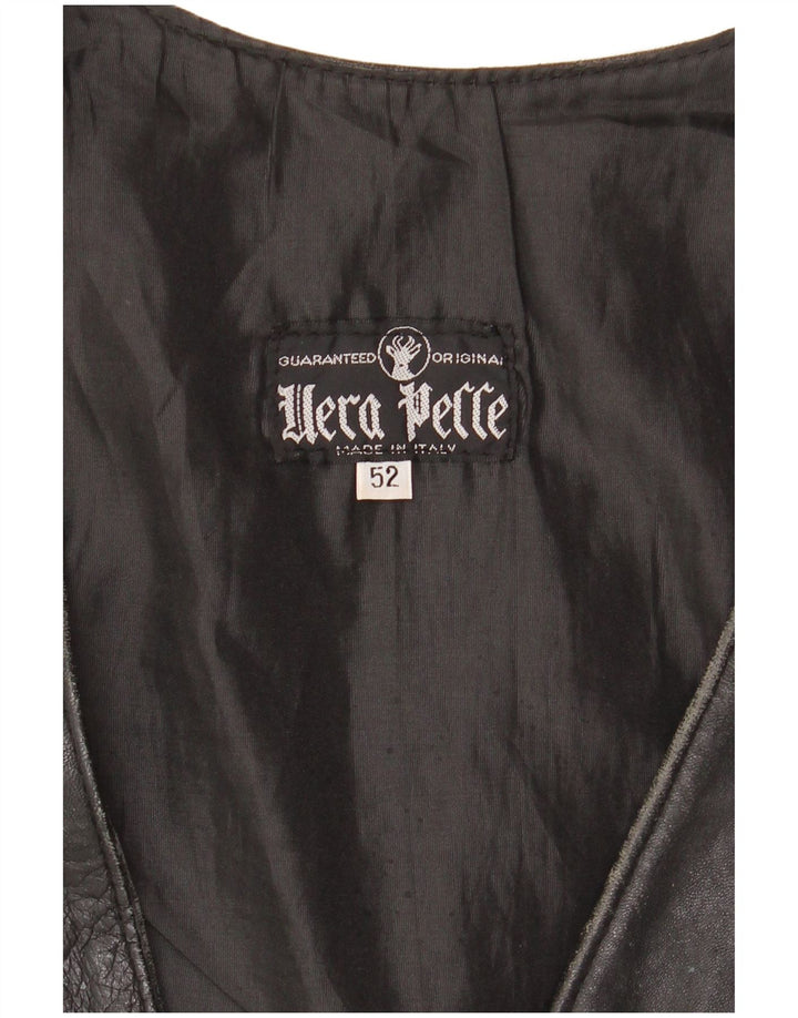 VINTAGE Chaleco de cuero para hombre IT 52 Cuero negro grande