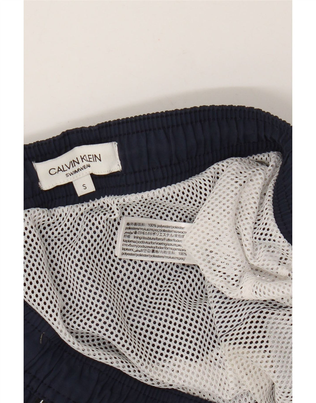 Calvin Klein Mens Graphic Bañador Shorts Pequeño Poliéster Azul Marino