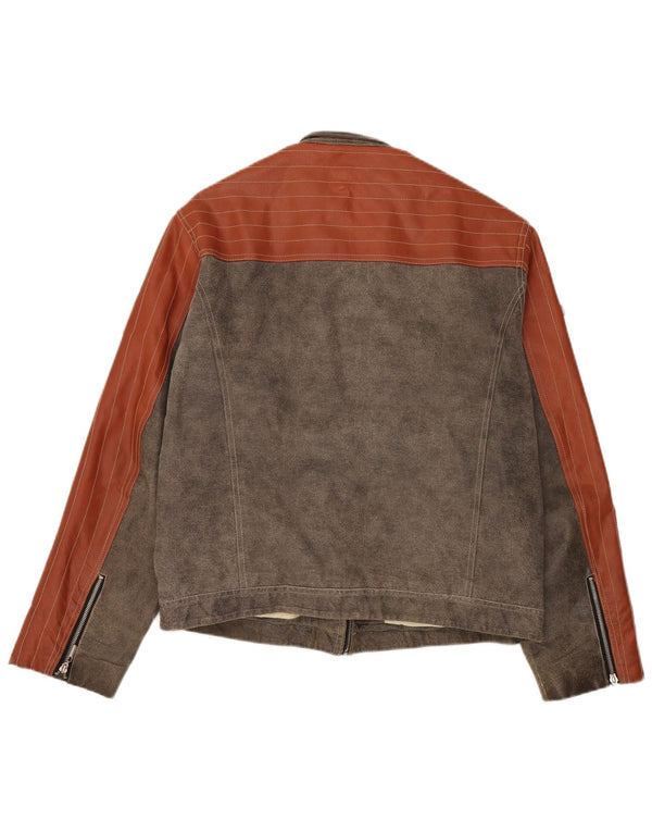 Tom Tailor Chaqueta de ante para hombre UK 44 2XL Cuero color block marrón