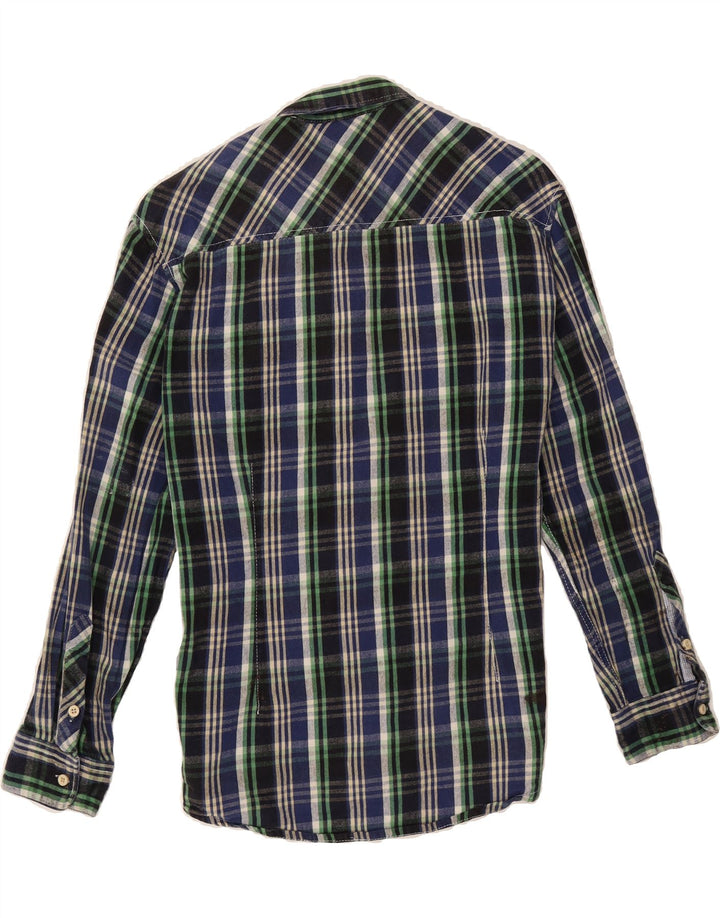 ZARA Mens Flannel Shirt Large Navy Blue Check Cotton Vintage Zara and Second-Hand Zara from Messina Hembry 