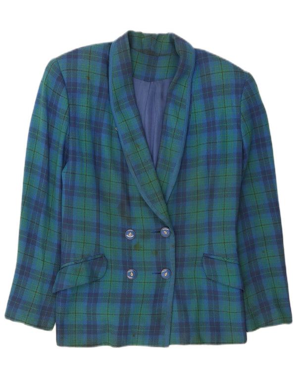 Vintage mujer doble pecho Blazer chaqueta Reino Unido 12 cheque verde medio