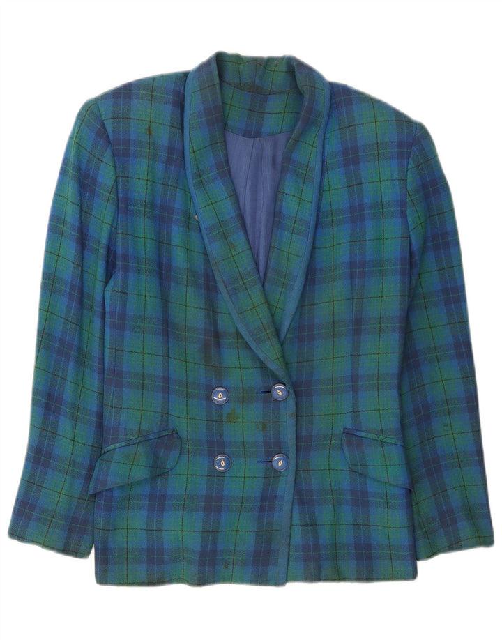 Vintage mujer doble pecho Blazer chaqueta Reino Unido 12 cheque verde medio