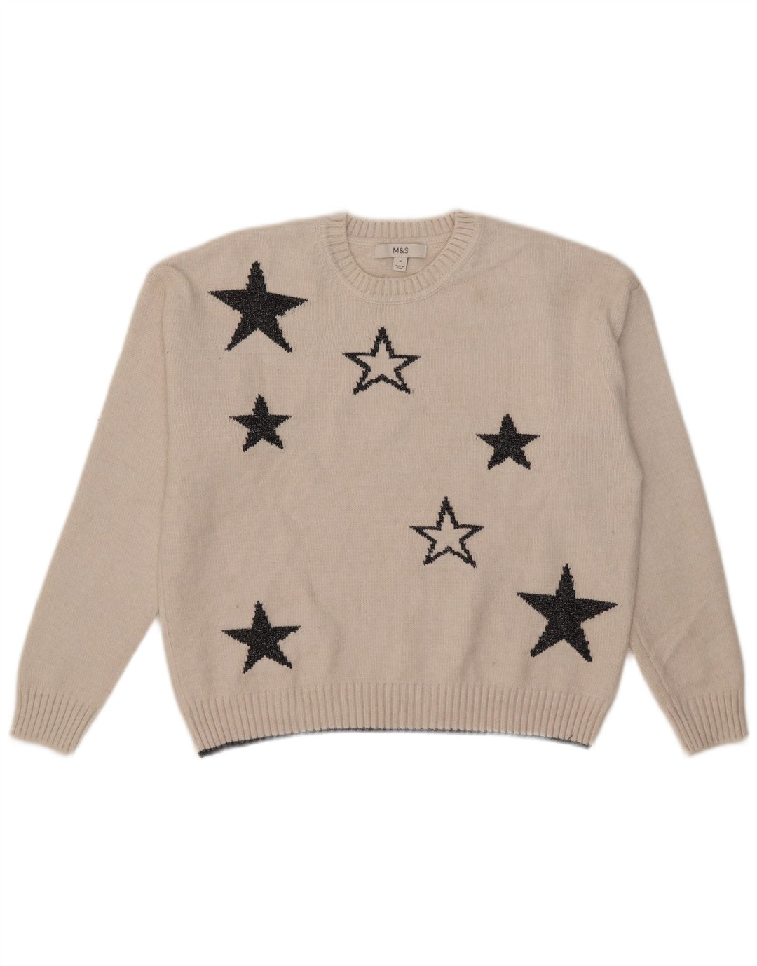 Marks & Spencer Suéter tipo jersey con cuello redondo para mujer UK 14 Medium Off White