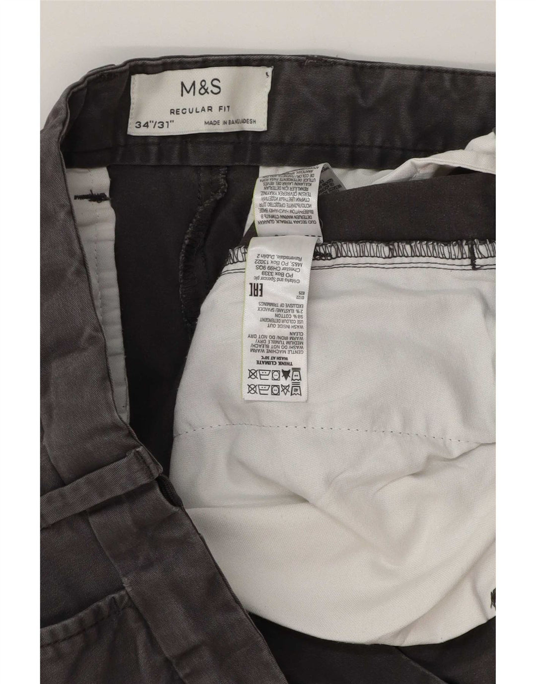 Marks & Spencer Pantalón chino de corte regular para hombre W34 L30 Algodón gris