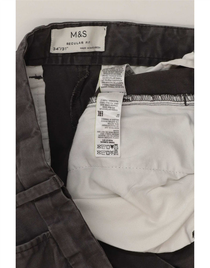 Marks & Spencer Pantalón chino de corte regular para hombre W34 L30 Algodón gris