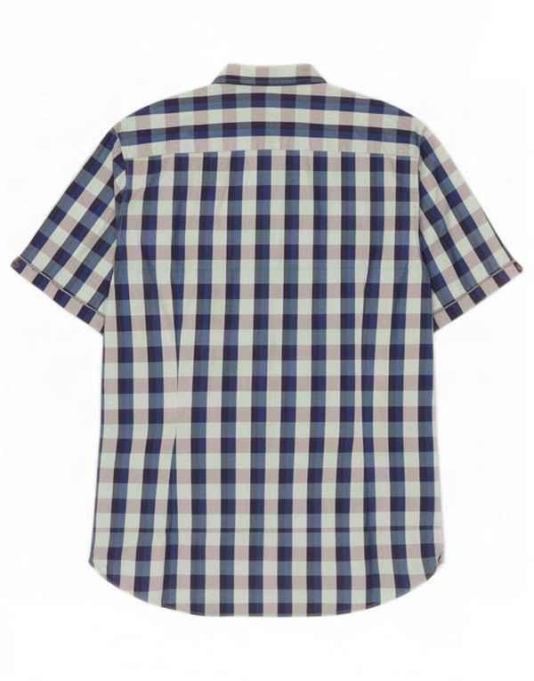 Ted Baker Camisa de manga corta para hombre Talla 4 Grande Algodón a cuadros azul