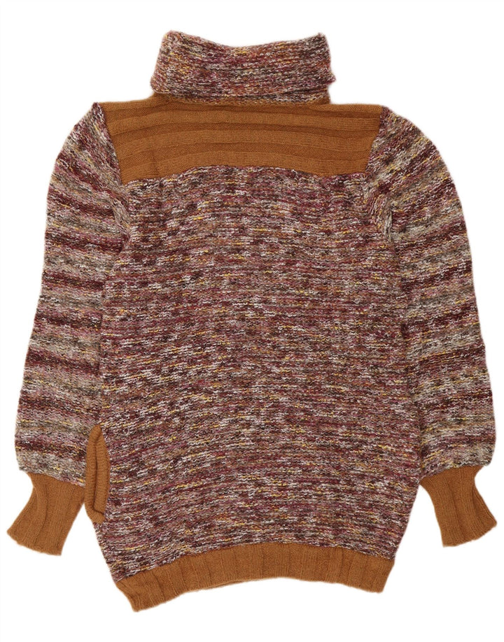 VINTAGE Mujer Roll Neck Jumper Suéter Reino Unido 14 Mediana Rayas Multicolores